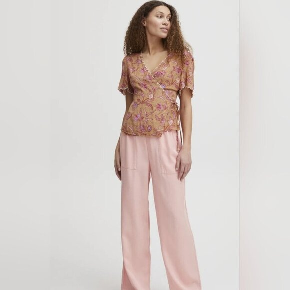 Atelier Reve Dorine Wrap Blouse Brown Pink  Print - Picture 2 of 11